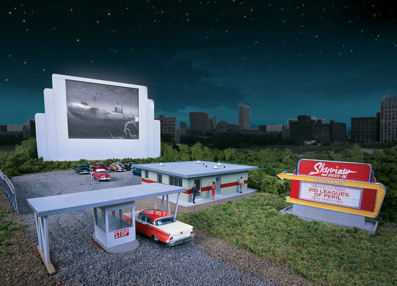 Walthers Cornerstone 933-3478 Skyview Drive-In Theater - Kit - Screen Holds Most 7" Tablets (7-7/8 x 5-5/16 x 9/32 to 15/32"), HO Scale