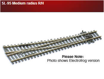 Peco SL-95 Code 100 Medium Radius Turnout - Streamline -- Right Hand, Insulfrog, HO