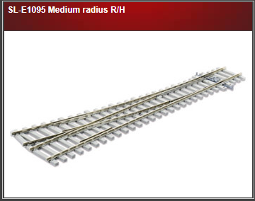 Peco 552-SLE1095 Streamline Code 75 OO/HO Medium Radius Turnout w/Concrete Ties -- Right Hand, HO