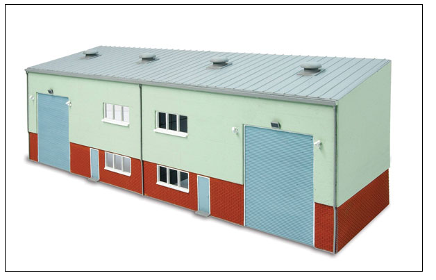 Peco 552-SSM300 Concrete Industrial/Retail Building - Wills -- Modular Plastic Kit - Stand-Alone Dimensions: 6-5/8" 16.8cm Square, HO