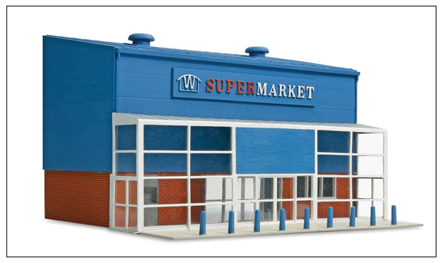 Peco 552-SSM310 Supermarket Facade/Front Entrance - Wills -- Fits Concrete Industrial/Retail Building Made Using