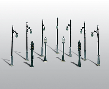Woodland Scenics WOO248 Street & Traffic Light Set - Nonworking -- Unpainted - Kit pkg(11), HO Scale