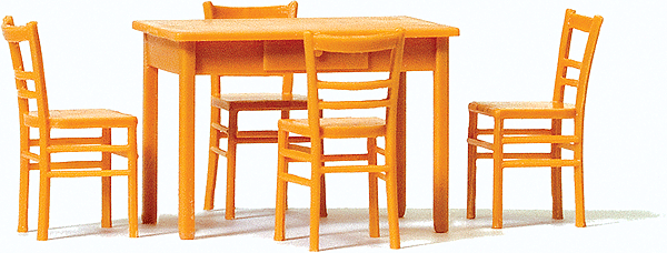 Preiser KG 65809 Table with 4 Chairs, Kit -- Wooden Color, O