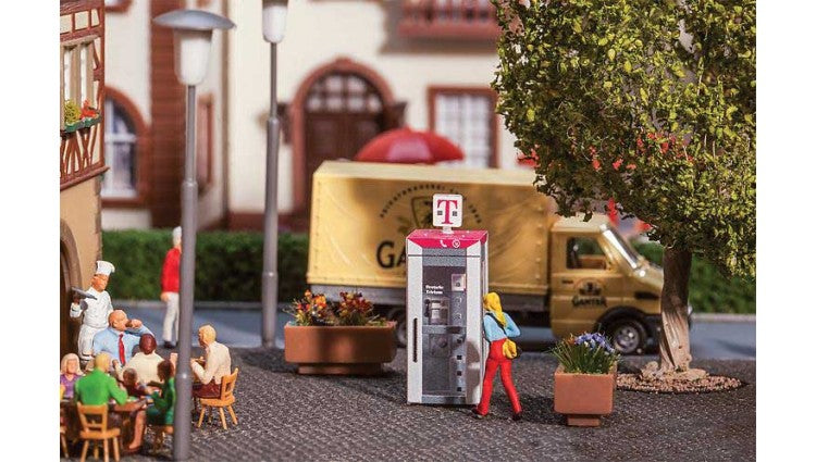 Faller Gmbh 180956 Telecom-Style Telephone Booth -- Assembled - Gray, Red, 1/2 x 1/2 x 1-5/16"  1.2 x 1.2 x 3.4cm, HO Scale