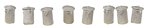 The N Scale Architect 20049 Trash Cans and Lids pkg(8), HO Scale