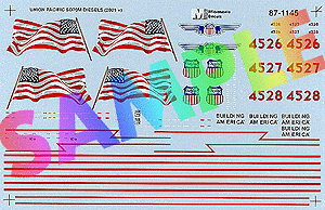 Microscale Industries 87-1145 Union Pacific - UP -- EMD SD70M SD70M ("Building America" Scheme; Large U.S. Flag on Hood) 2001+, HO Scale
