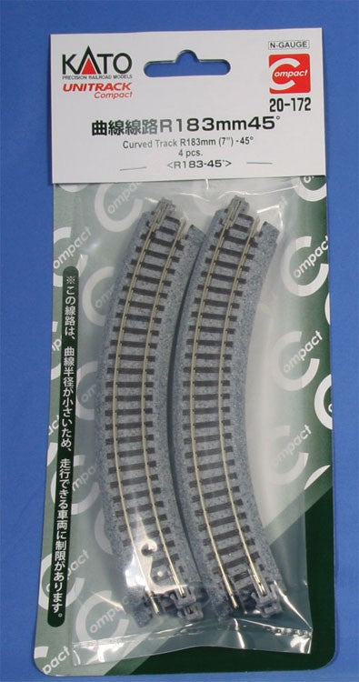 Kato KAT20-172 Unitrack Roadbed Track -- 7" 18.3cm 45-Degree Curve pkg(4) (Need 8 Pieces for a Complete Circle), N Scale
