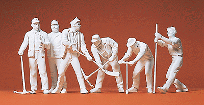 Preiser Kg 45182 Unpainted Figures -- Railroad Track Crew (Unpainted) pkg(6), G Scale