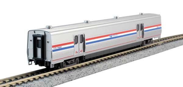 Kato 1560959 Viewliner II Baggage Car - Ready to Run -- Amtrak 61024 (Phase III: Stainless; red, white, blue; Travelscape Logo), N Scale