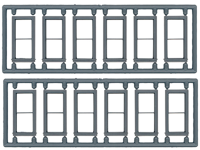 Tichy Train Group 8097 Windows - Double Hung pkg(12) -- 1/1; Scale 28 x 64"  (Fits .37 x .825" Opening), HO Scale