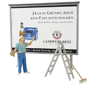 Preiser Kg 45126 Working People -- Worker On Ladder, Putting Up Poster, Accessories, G Scale